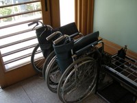 Rental wheelchair in the ruins of Sendai / Aoba Castle